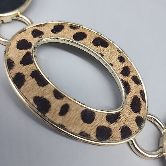 Chico's Leopard Print Chain Belt, Gold Metal, Chain Link, Retro Adjustable M/L - Picture 3 of 5
